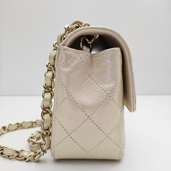 Chanel  Iridescent Lambskin Quilted Mini Rectangular Flap Champagne Gold - Picture 7 of 16